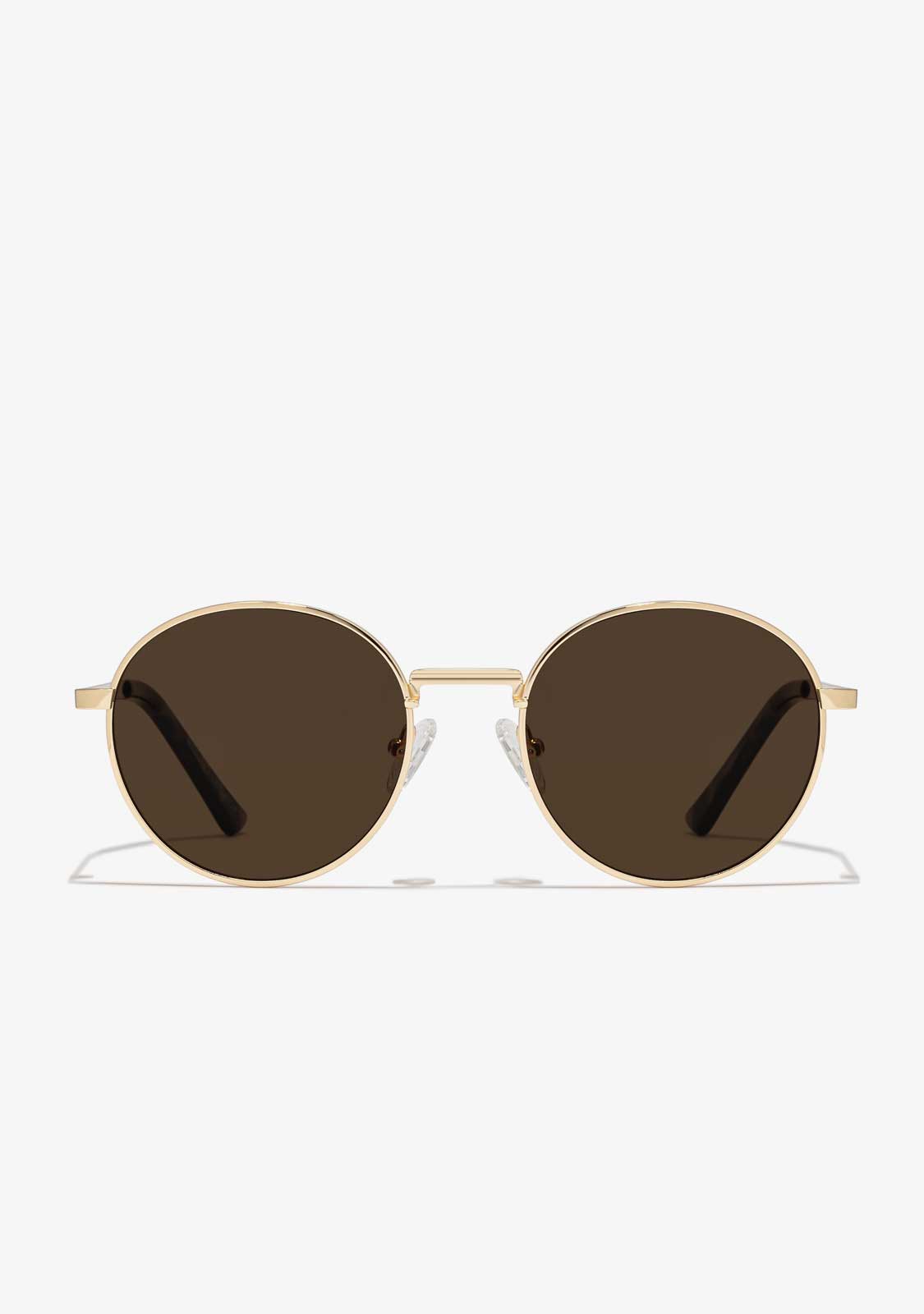 Ladies Round Gold and Brown Sunglasses display picture 2