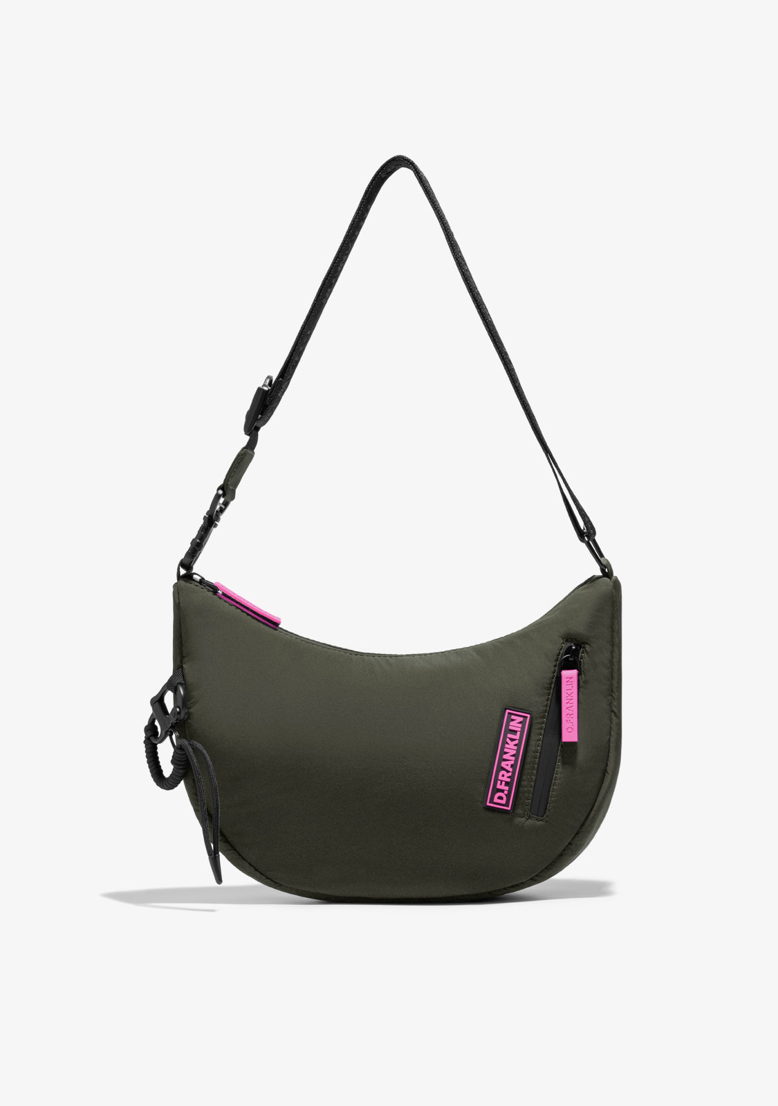 Round Nylon Crossbody Bag Green + Custom Set Fuchsia