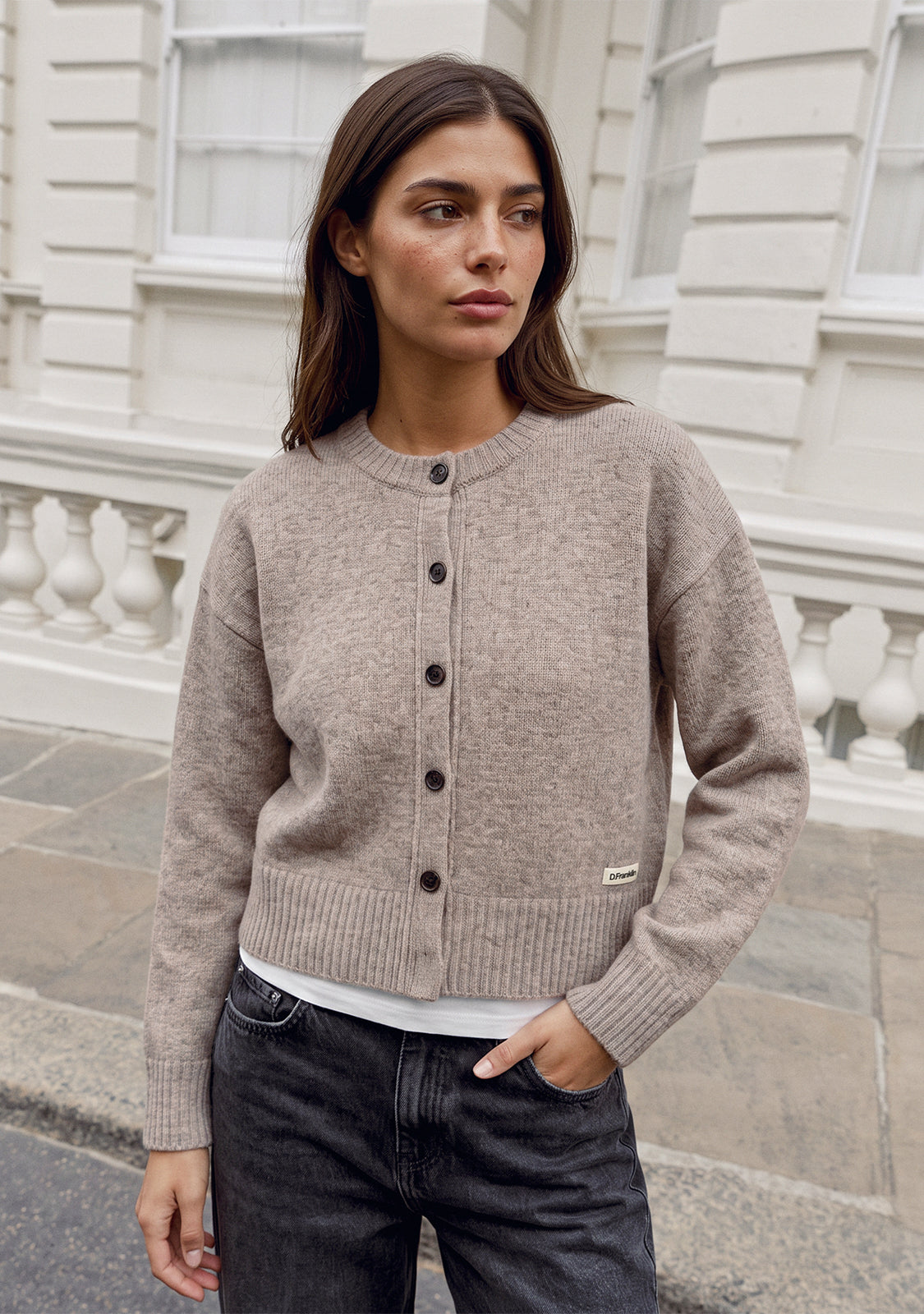 Sand Melange Relaxed Knit Cardigan