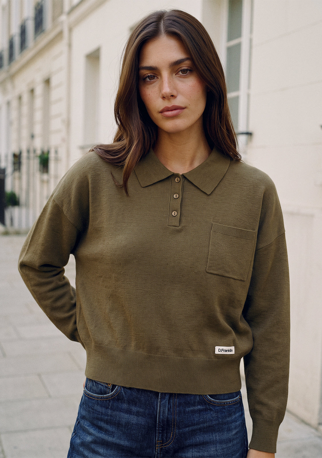 Army Green Relaxed Knit Polo Sweater