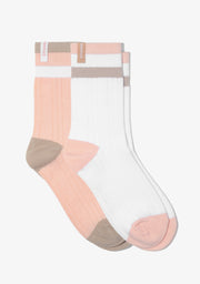 Retro 3 Stripes Cuff Socks 2 Pack Peach-White