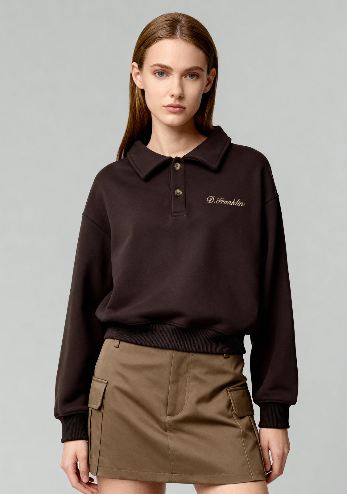 Cropped Polo Sweatshirt Brown