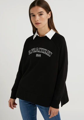 Varsity Oversized Crew Neck Sweatshirt Black / White