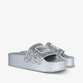 Glitter Platform Slide Silver