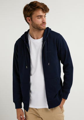 Embroidery Logo Zip Hoodie Navy